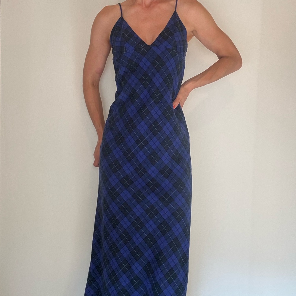 Maxi Blue and Black Plaid Women's Dress Small